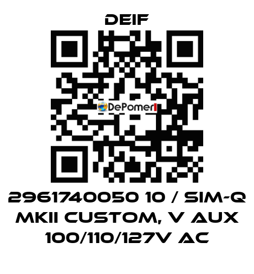 2961740050 10 / SIM-Q MKII CUSTOM, V aux 100/110/127V AC Deif