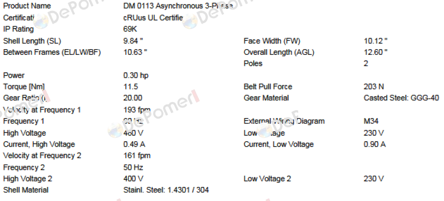 MI-DM0113 DM1133-AAC03E0U8FDJ-257mm Interroll