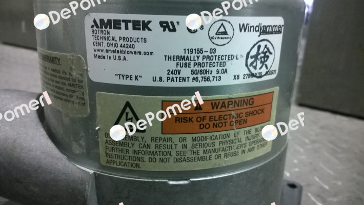 119155-03 obsolete/replacement 119155-06  Ametek Windjammer