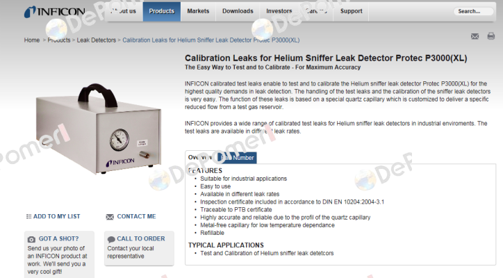 Calibration Leaks for Helium Sniffer Leak Detector Protec P3000(XL) Inficon