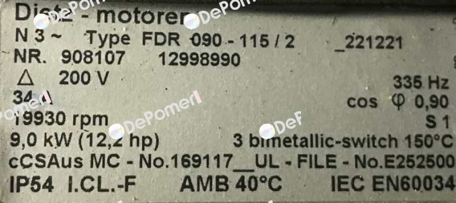 FDR 090-115/2 NR.623362 OEM for  Zünd Systemtechnik AG Dietz-Motoren