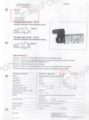 J3221221S, Type: MH 310801 G1/4 Joyner Pneumatic