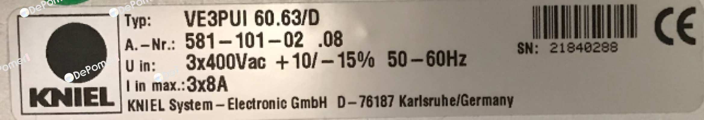 P/N:581-101-02; Type:VE3PUI 60.63/D Kniel