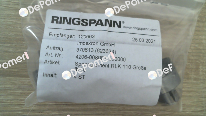 p/n: 4206-008001-000000, Type: RLK 110-8 x 15 Ringspann