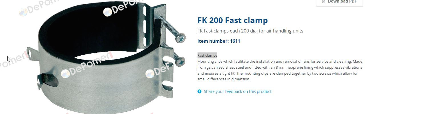 Item No. 1611, Type: FK 200 Fast clamp Systemair